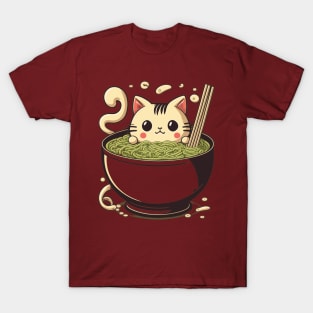 Send Noodles Ramen Eating Food Lover Kawaii Cat Ramen T-Shirt